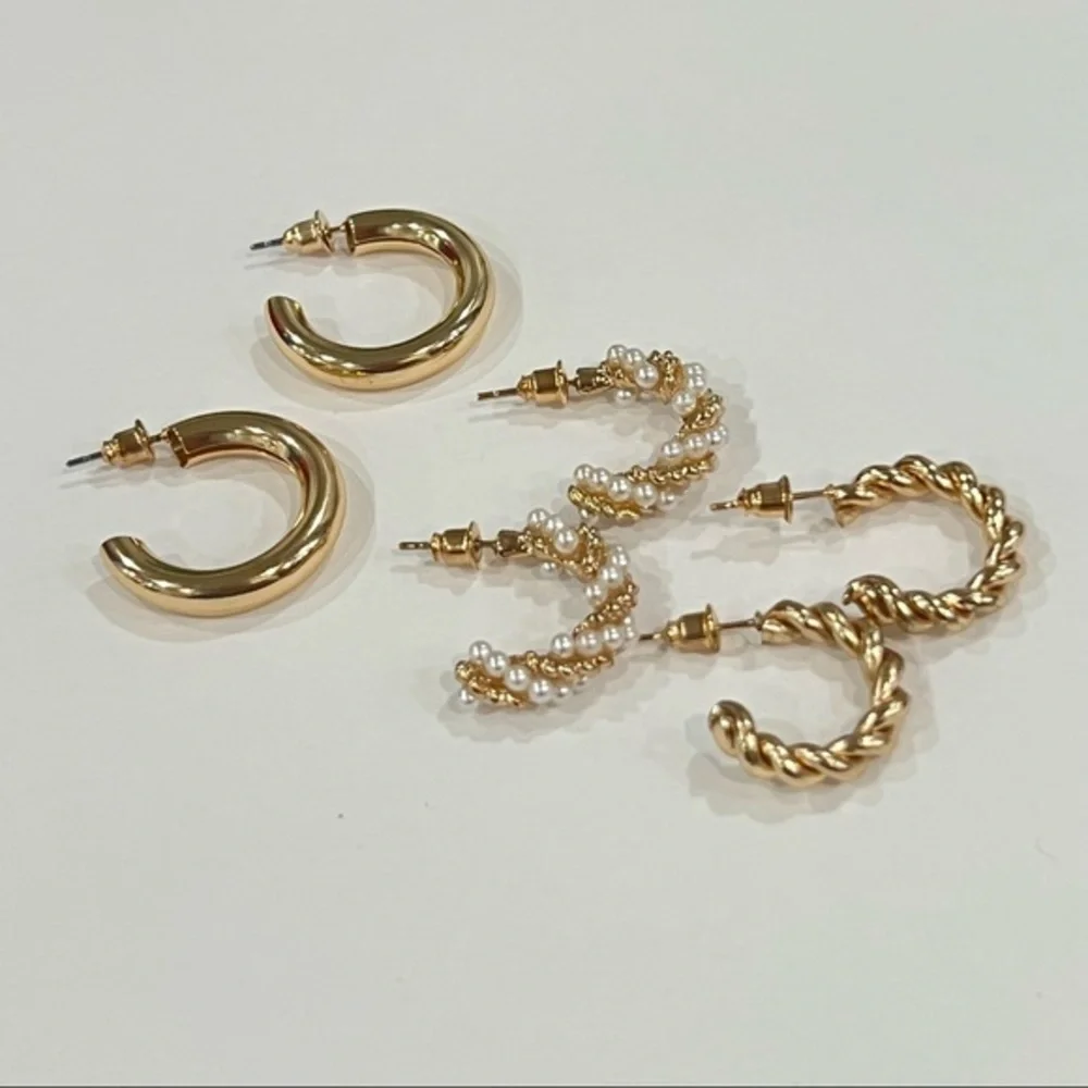 NEW‎ 3 pcs earring set gold hoop earrings